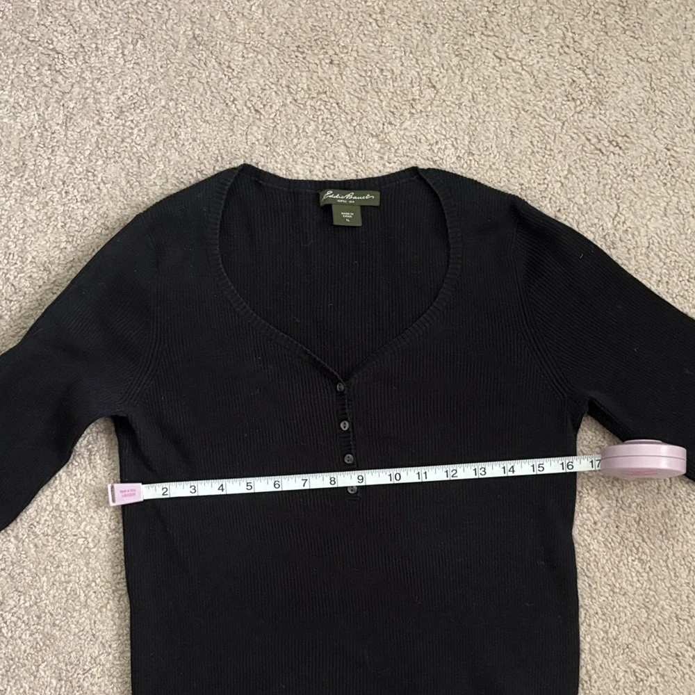 Eddie Bauer Black Ribbed Henley Sweater - Picture 5 of 6